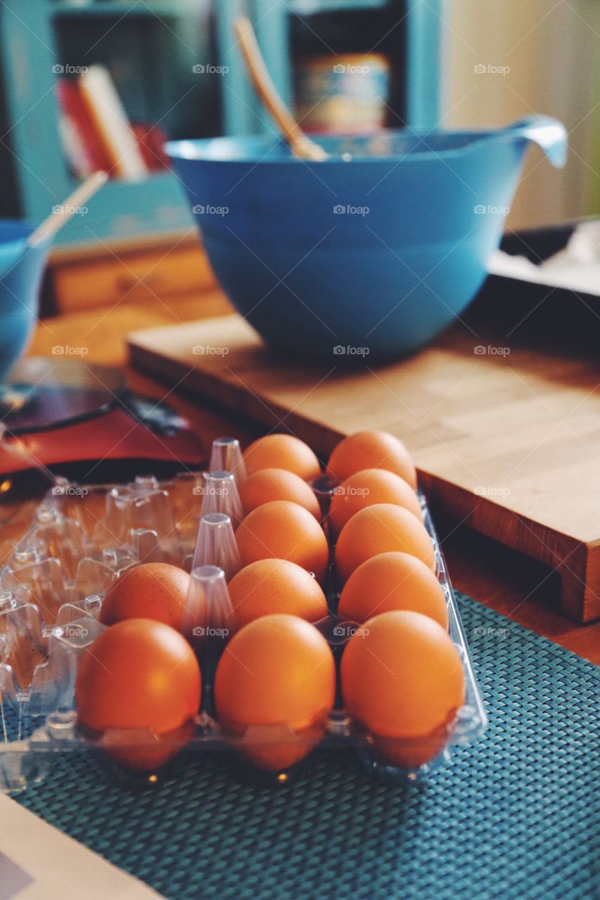 Eggs on the table prepared for baking