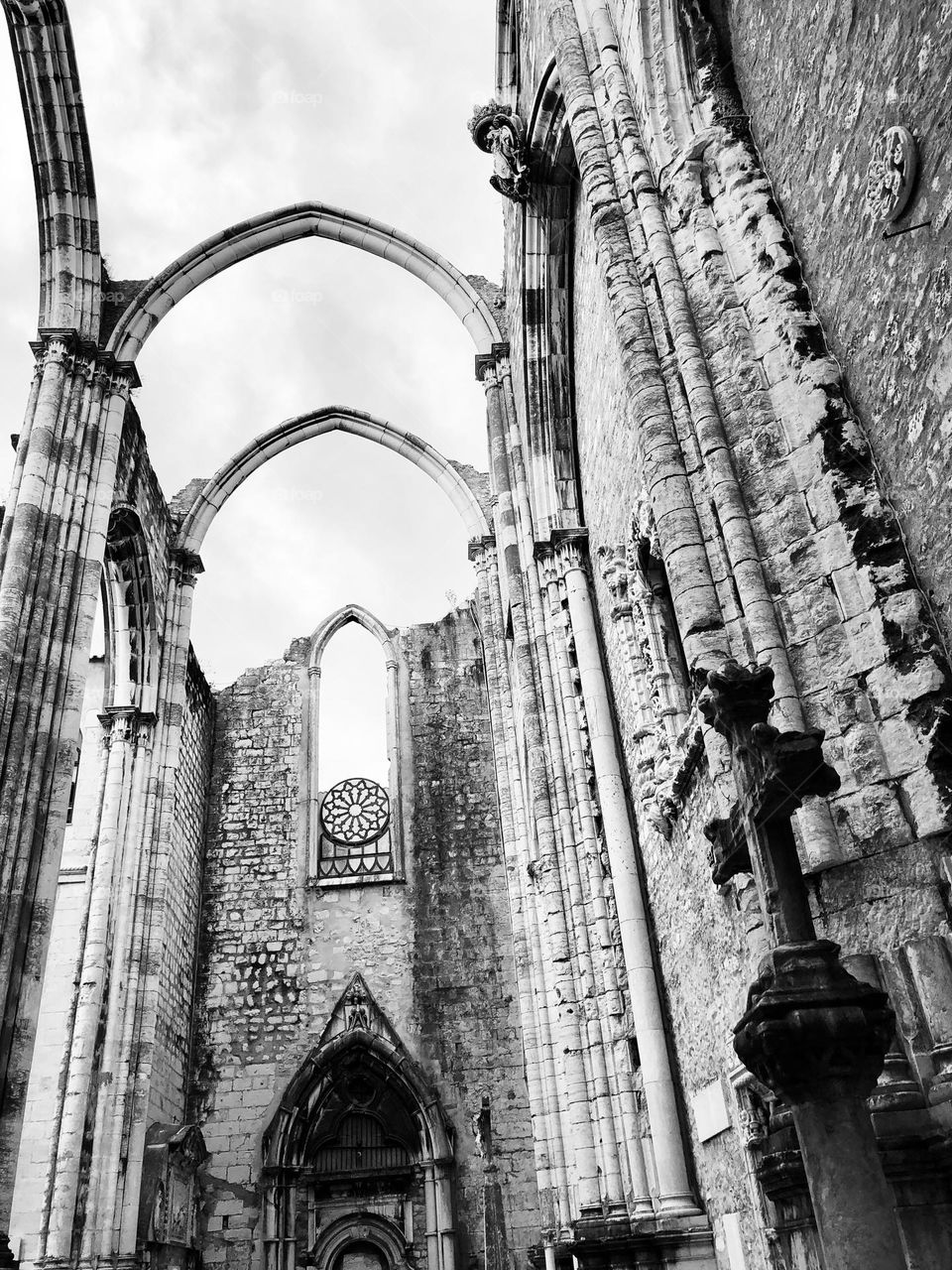 Carmo convent architectural arches and ruins in Lisbon, Portugal 