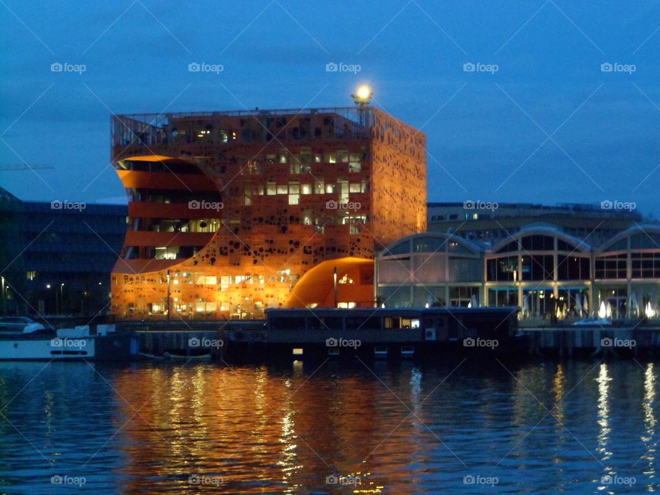Orange cube architecture in Lyon France