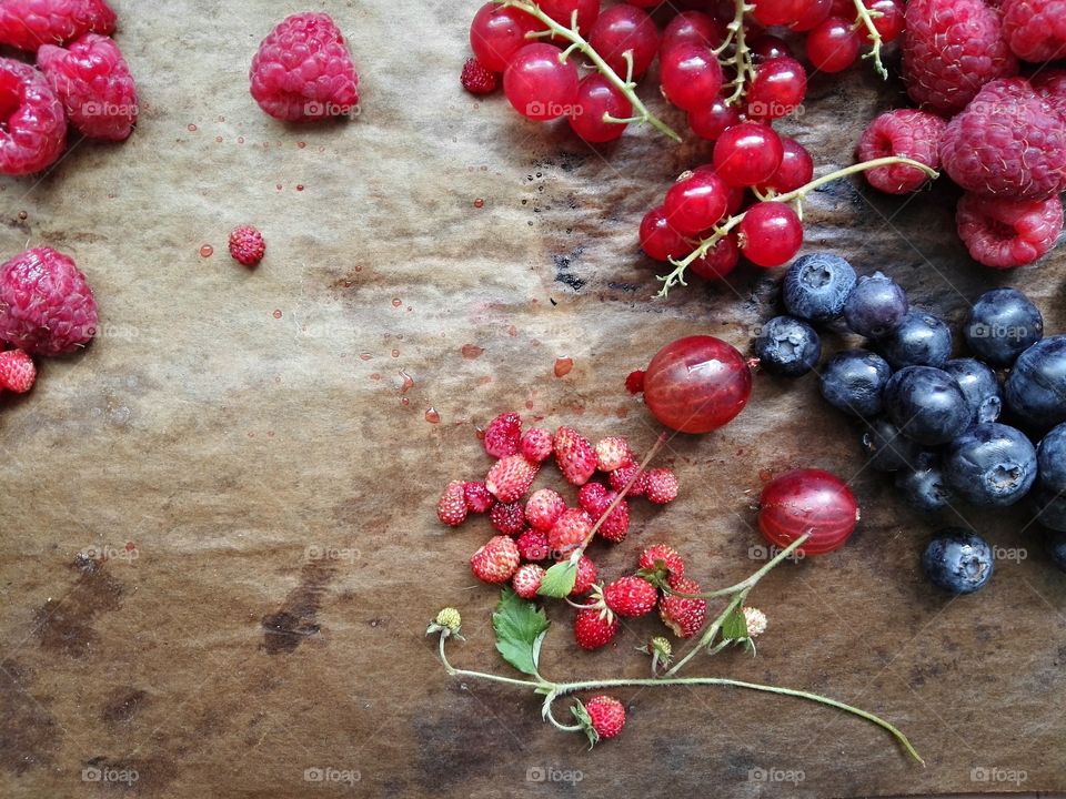 Berries in rustic background