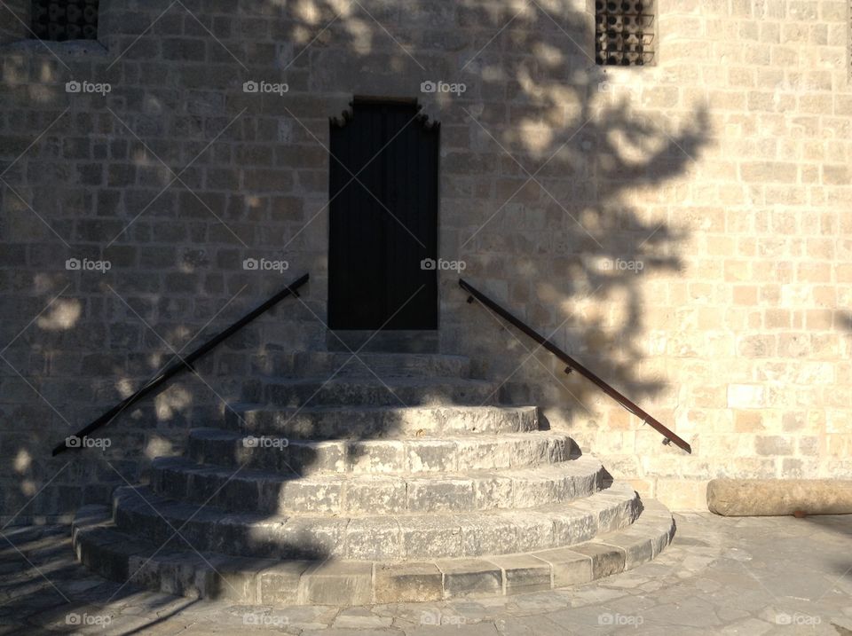 Side door and steps to Agios Neophytos Monastery, Tala, Cyprus.