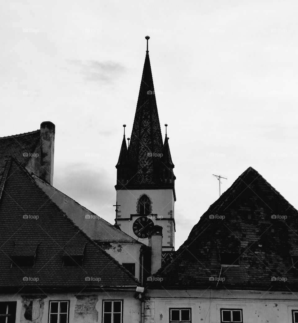 the tower of the evangelical cathedral in Sibiu, Romania