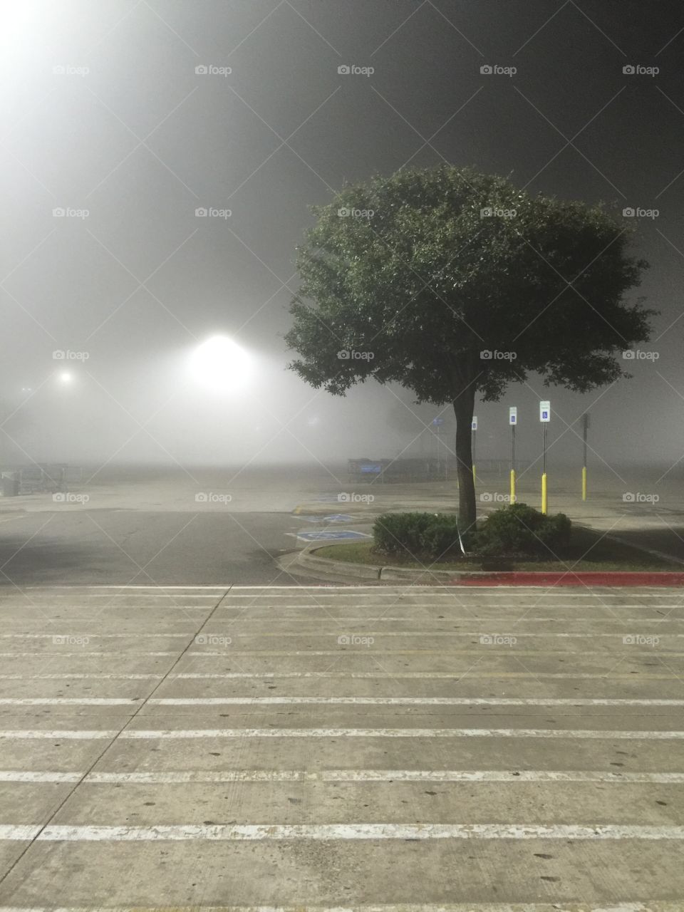 Foggy Walmart parking lot in Corinth Texas. 