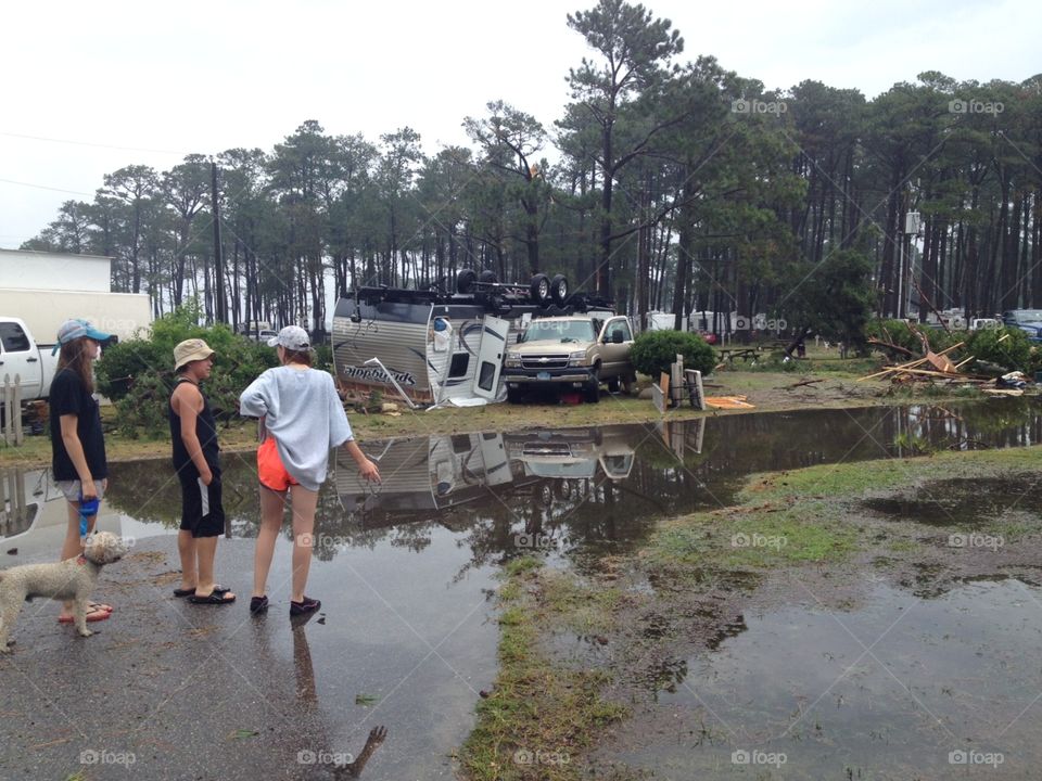 Destruction in a campground after a tornado 