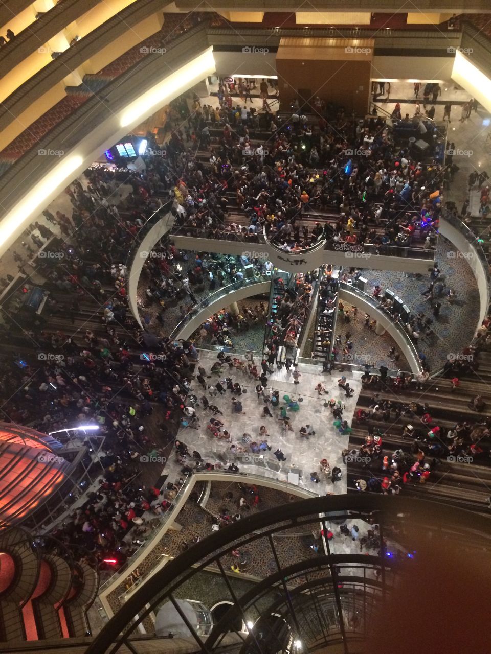 Ariel view of crowd at Dragoncon convention in the Marriott in Atlanta Georgia. 