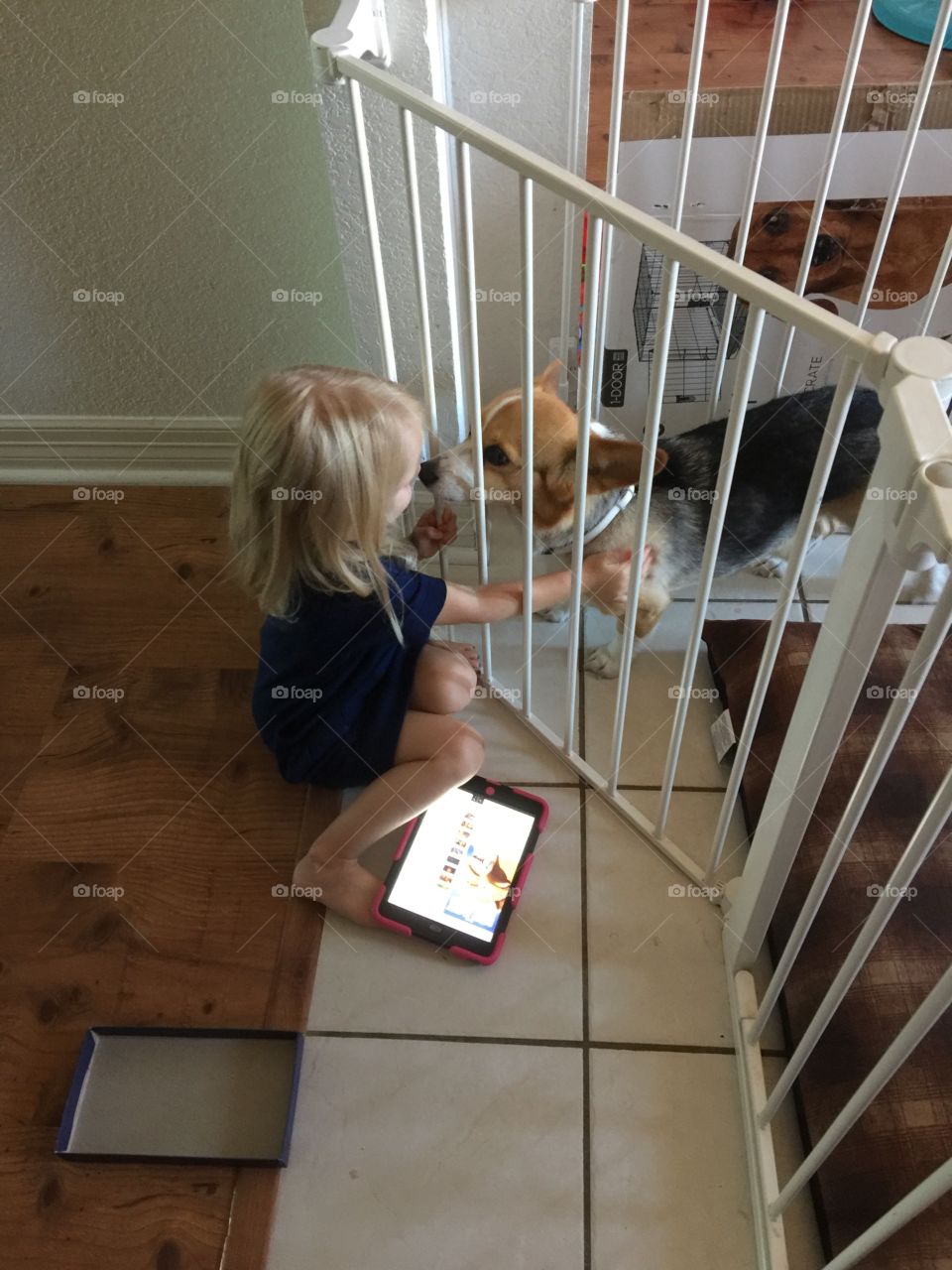 Little girl and her pet dog