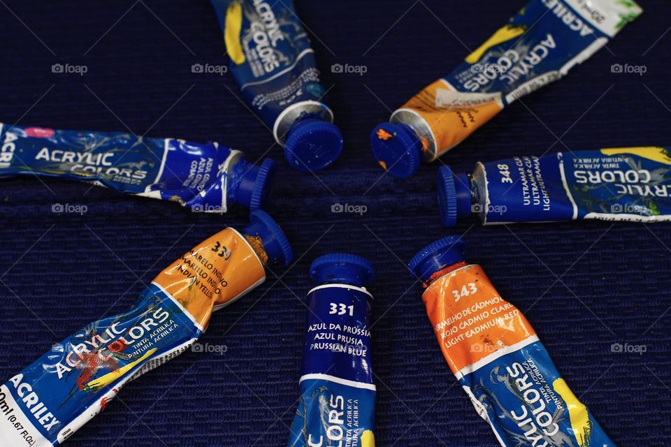 Blue and orange fabric inks