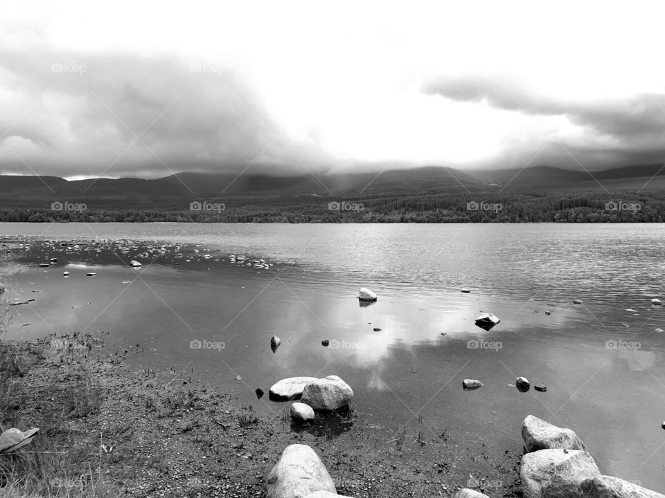 Loch Morlich Cairngorms - Rain on horizon