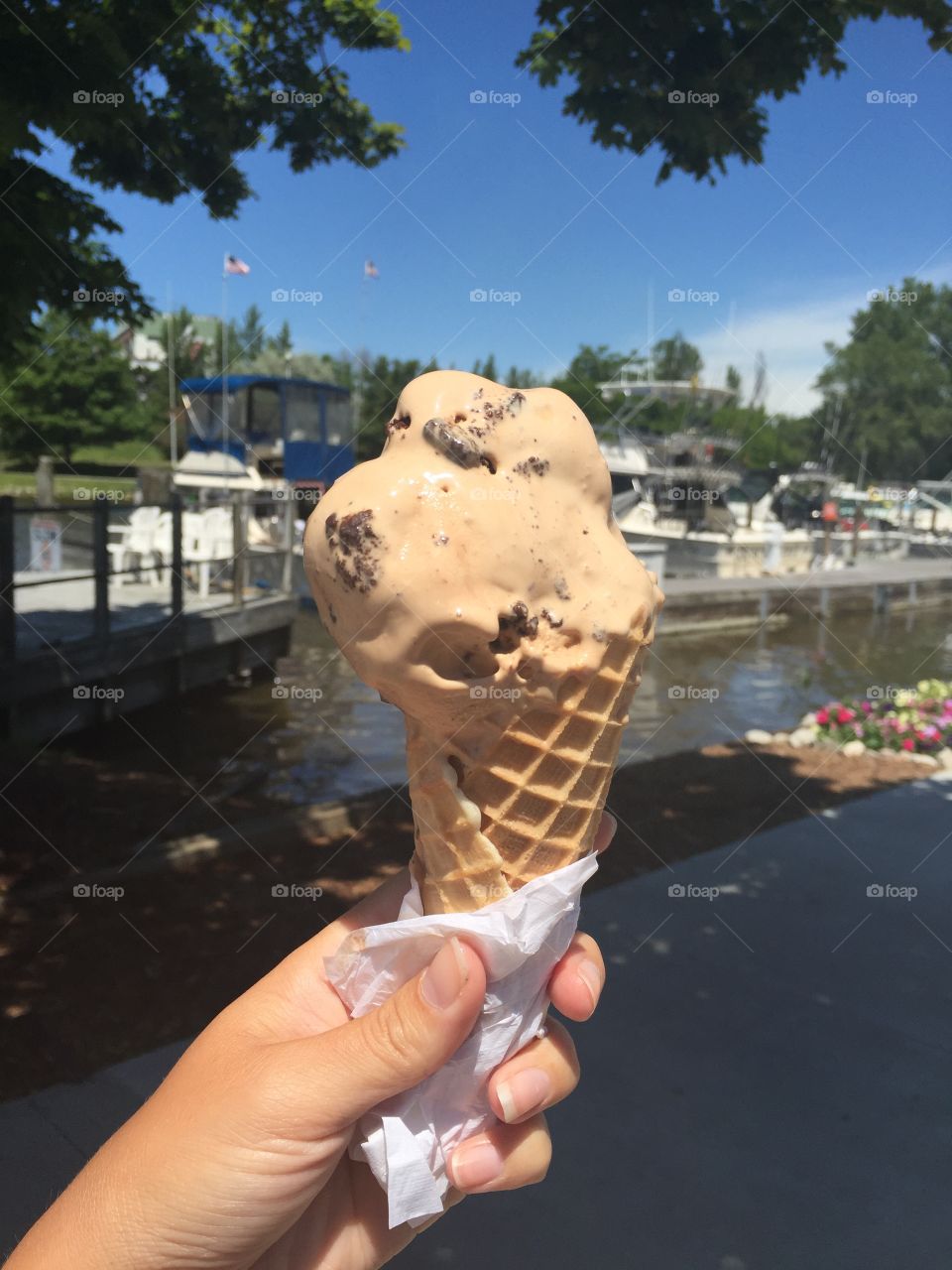 Ice cream on the harbor . Chocolate fudge ice cream in Grand Haven, Michigan 