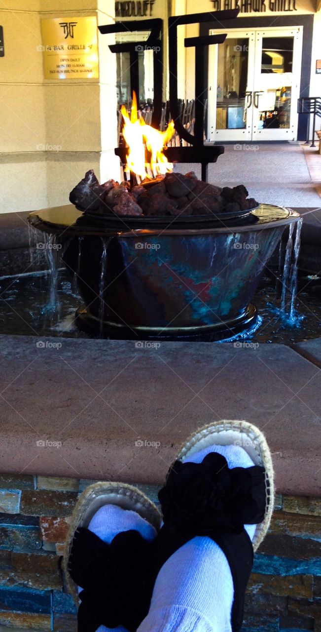 Water fountain with fire burning 