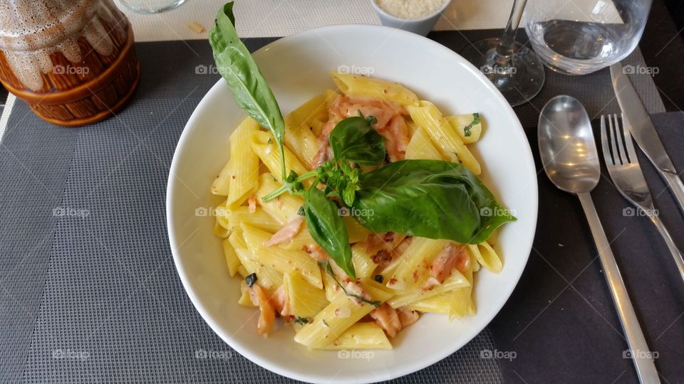 yummy pasta with salmon