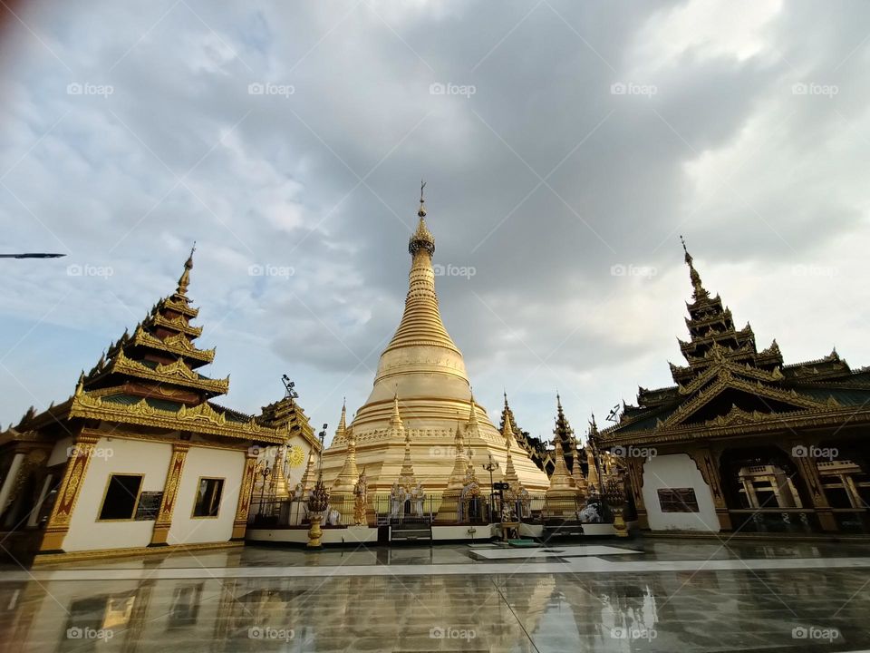 Peaceful stupa in the town named Pathein in Myanmar (Burma)