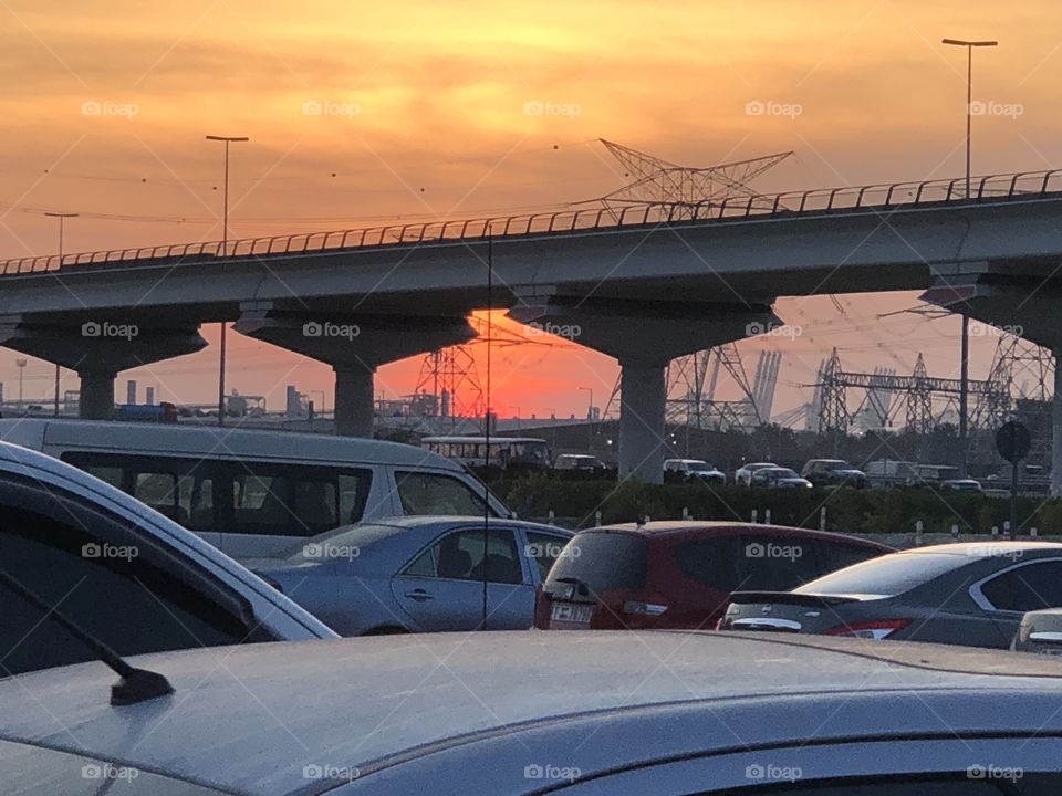 Sunset view at parking lot 