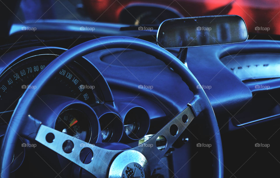 Steel blue stirring wheel & car interior beautiful blue 