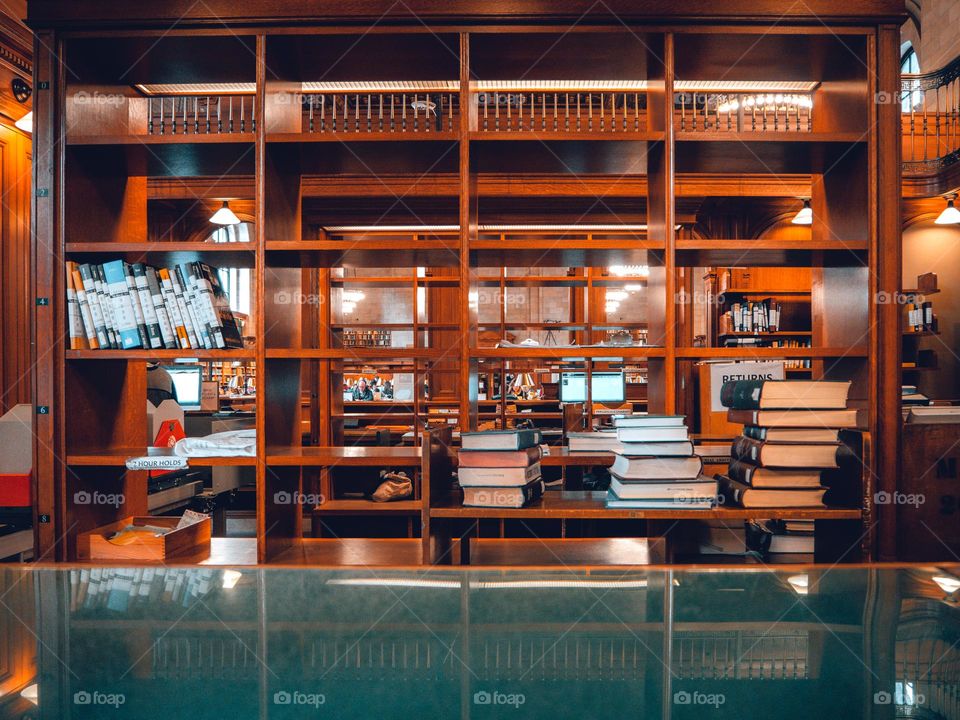 Books shelfs in a library