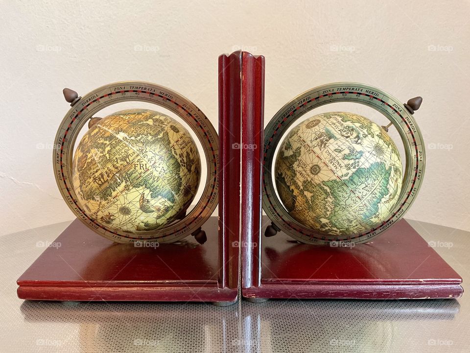 Bookends-Pair of Vintage Spinning Globe Bookends. A classy way to arrange books on a bookshelf for an organized look. 