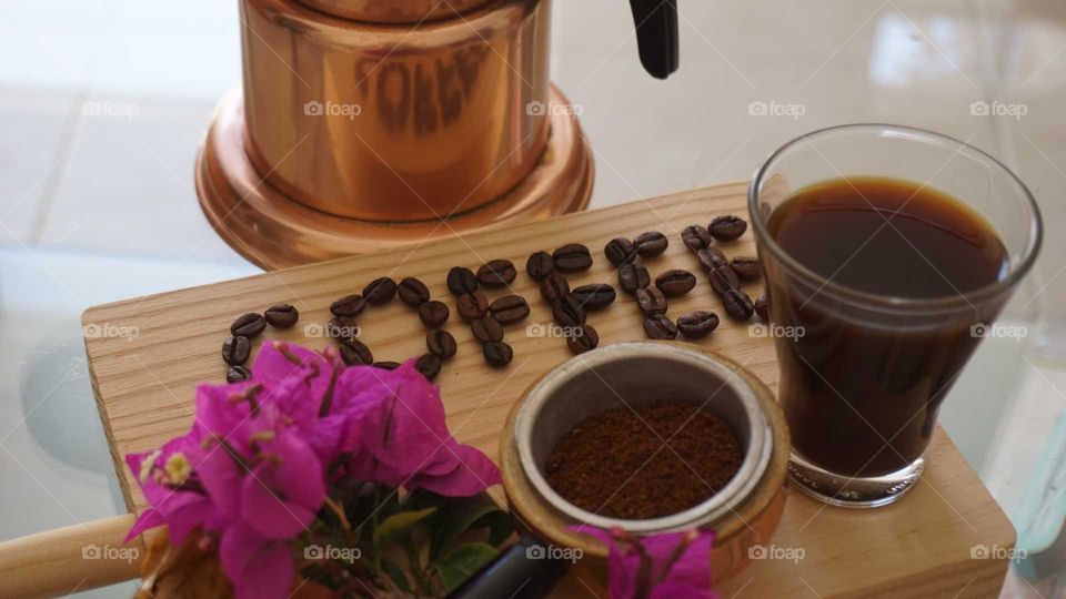 Coffee#beans#liquid#flowers