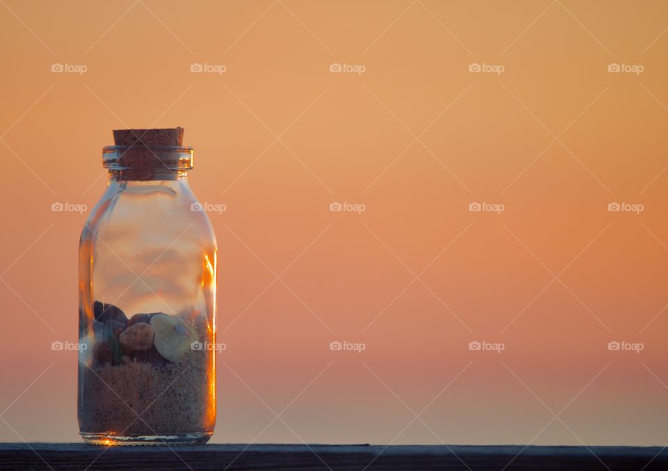 Collection of seashells at sunset 