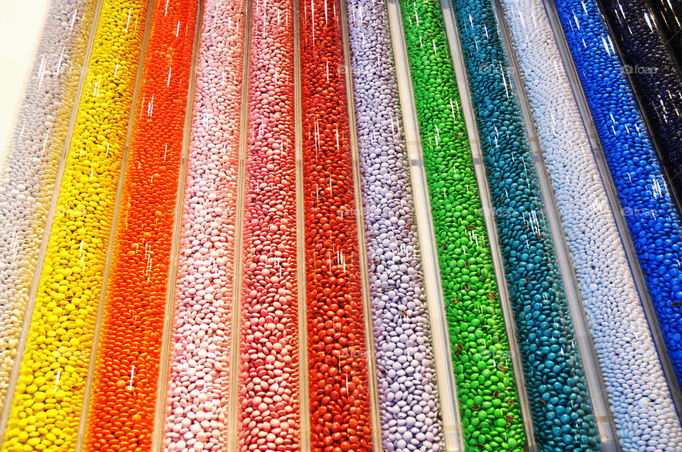 Colorful tubes of m&m candies. 