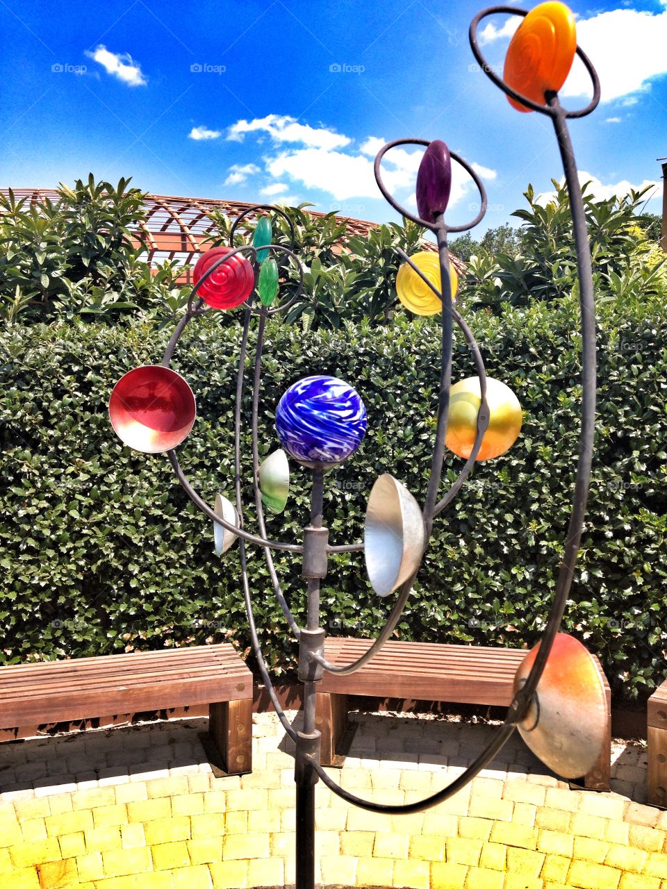 Spinning art. Metal spinning sculpture at an outdoor exhibit 