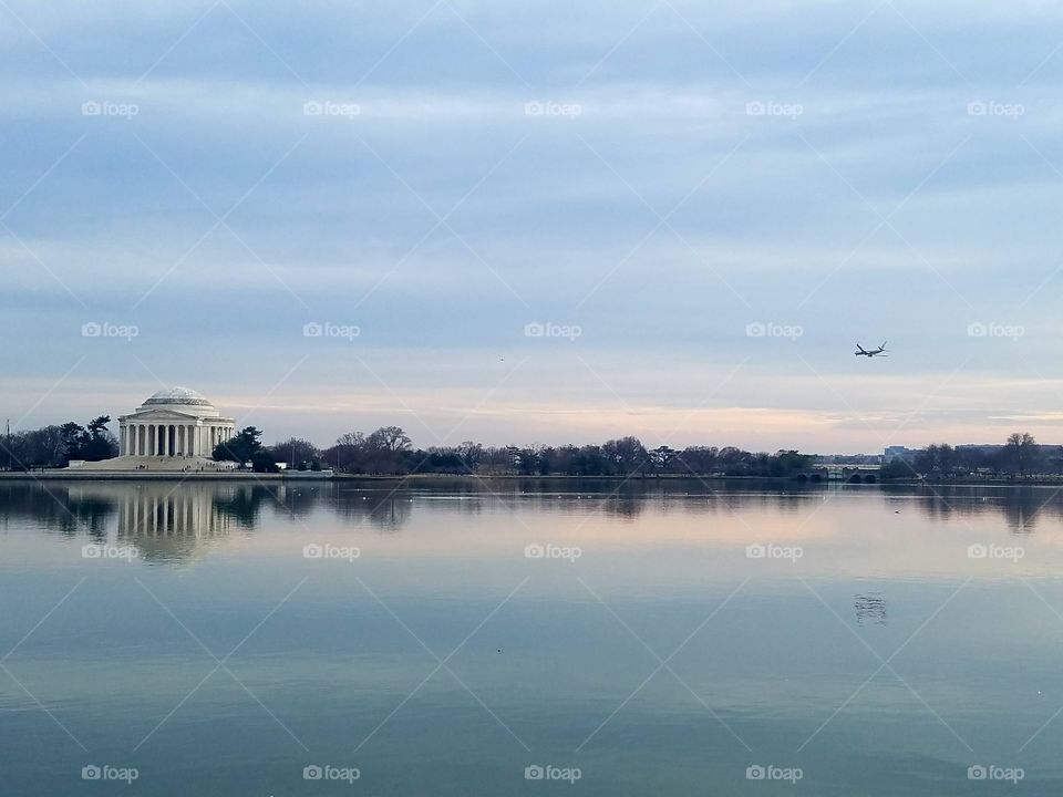 Beautiful view of the Jefferson Memorial from the Tidal Basin in Washington, DC.