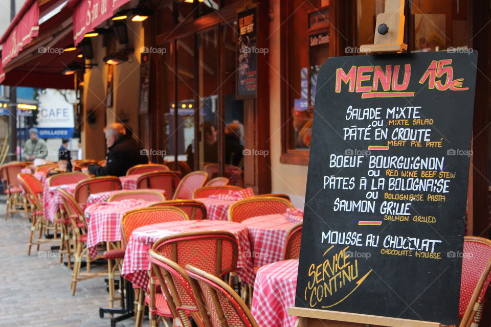 A restaurant beside the street in Paris,France