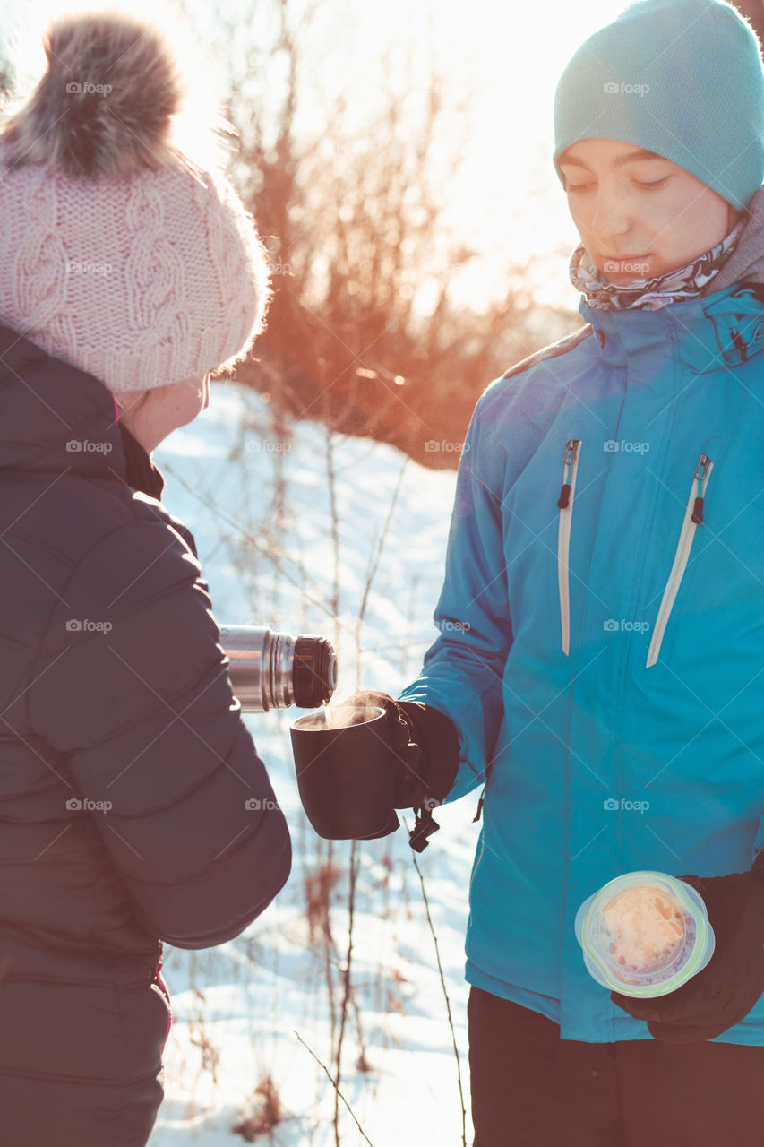 Winter with friends. Spending wintertime outdoors