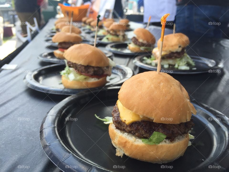 Close-up of hamburger on table