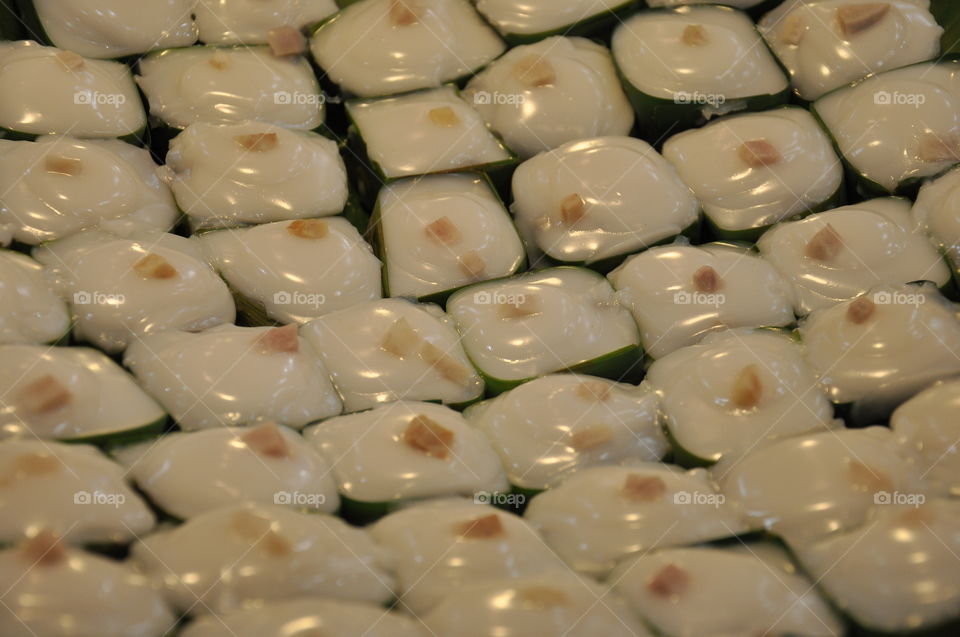 Khanom Tako (Thai Pudding with Coconut topping)