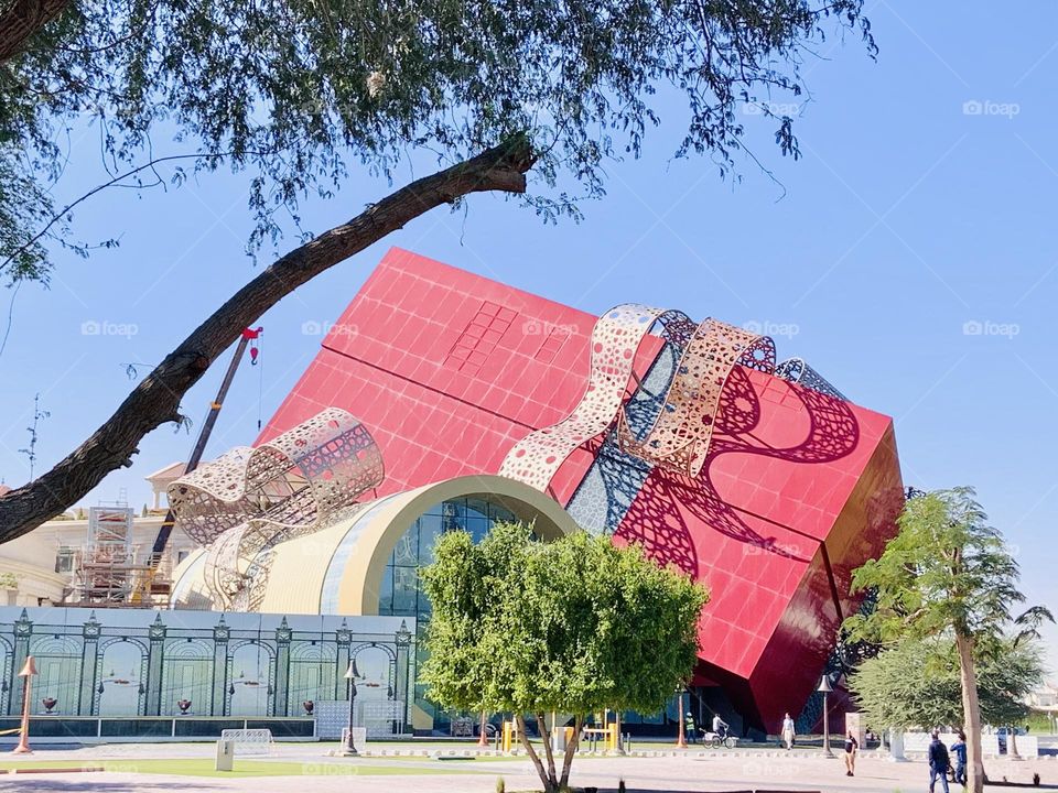 Red magenta cube architecture museum 