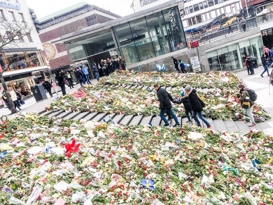 flowers after the terror attack in stockholm