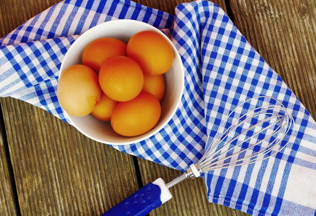 high angle view of eggs in bowl