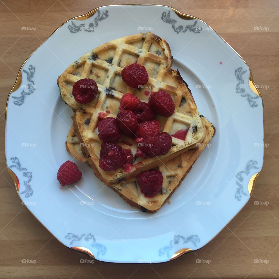 Waffles and berries for the breakfast