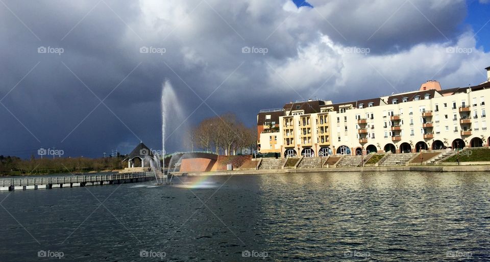 Fountain and clouds