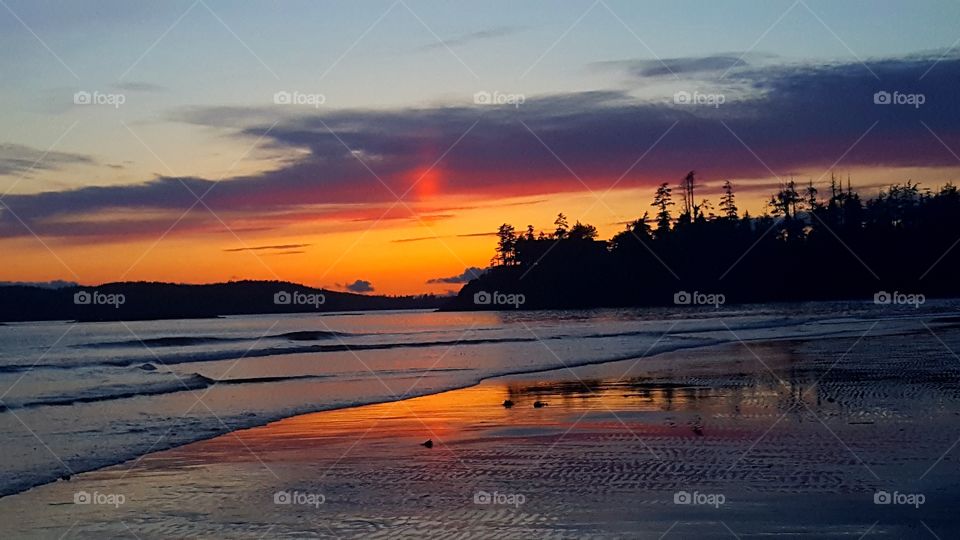 Sunset on the beach. Tofino, Canada.