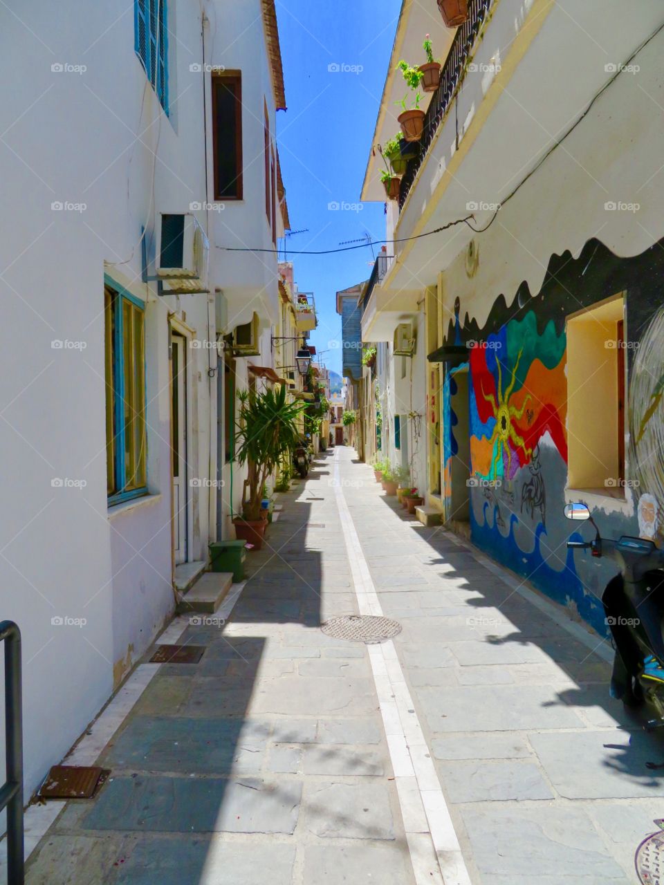 Traditional Rhthymno street located opposite the Fortezza Fortress in create.
