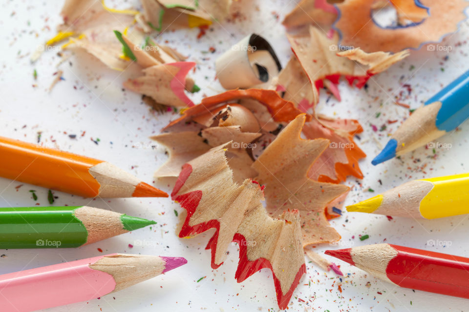 Colorful pencils with shavings