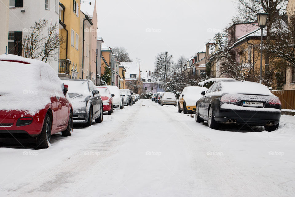 Snowy street in Munich 