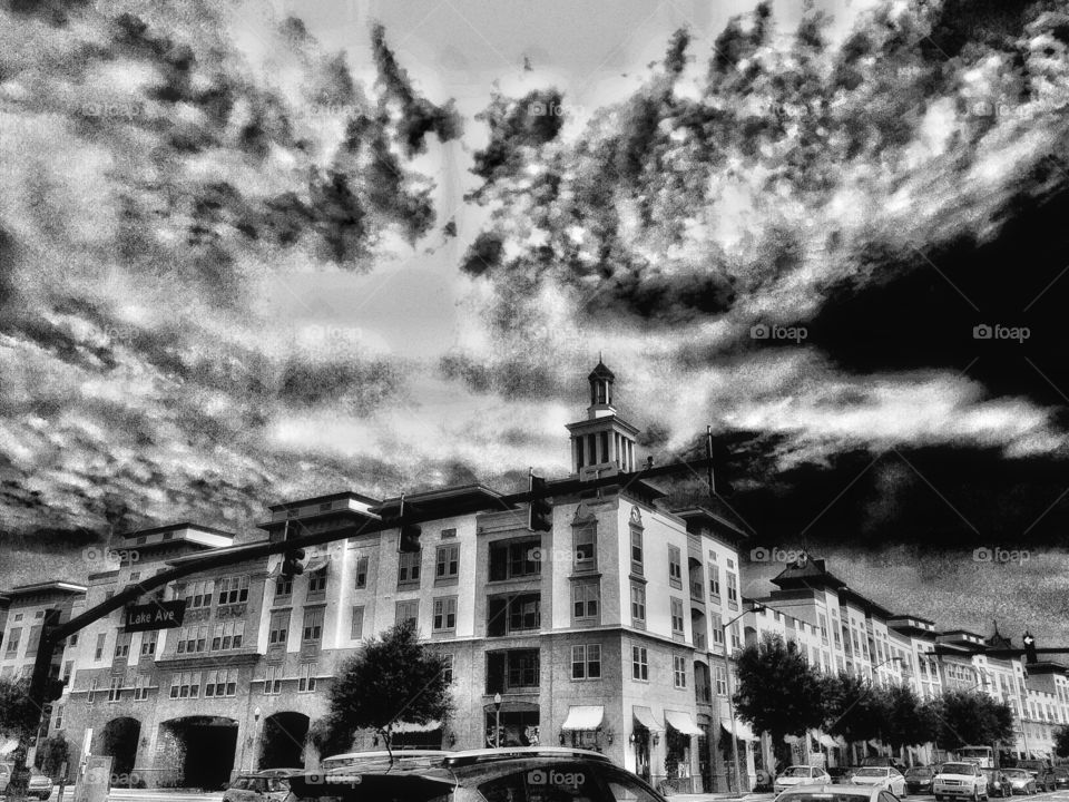 A storm. Dark clouds over a building 