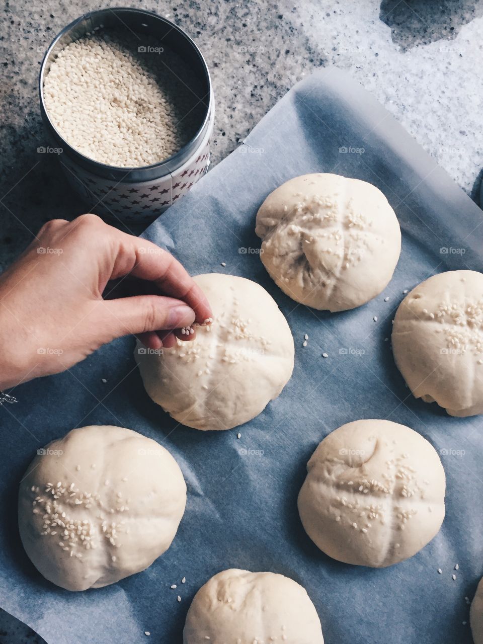 bread sprinkled with sesame seeds