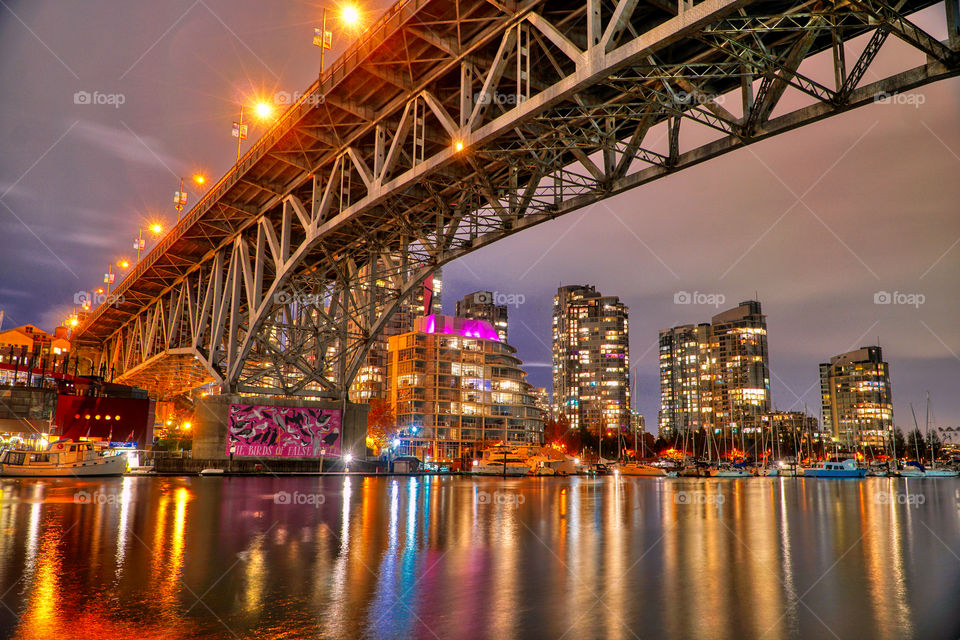 Granville Bridge from Granville Island by night. Vancouver.  B.C. Canada