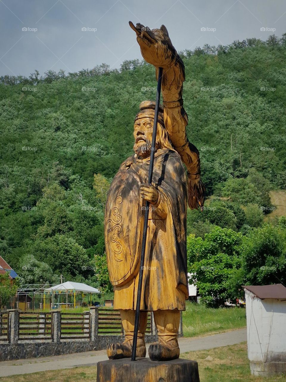 wooden sculpture of a Dacian