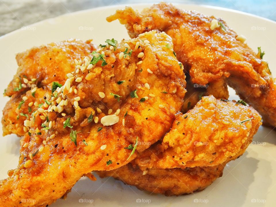 Spicy Fried Chicken. Savory And Crispy 
Korean Fried Chicken