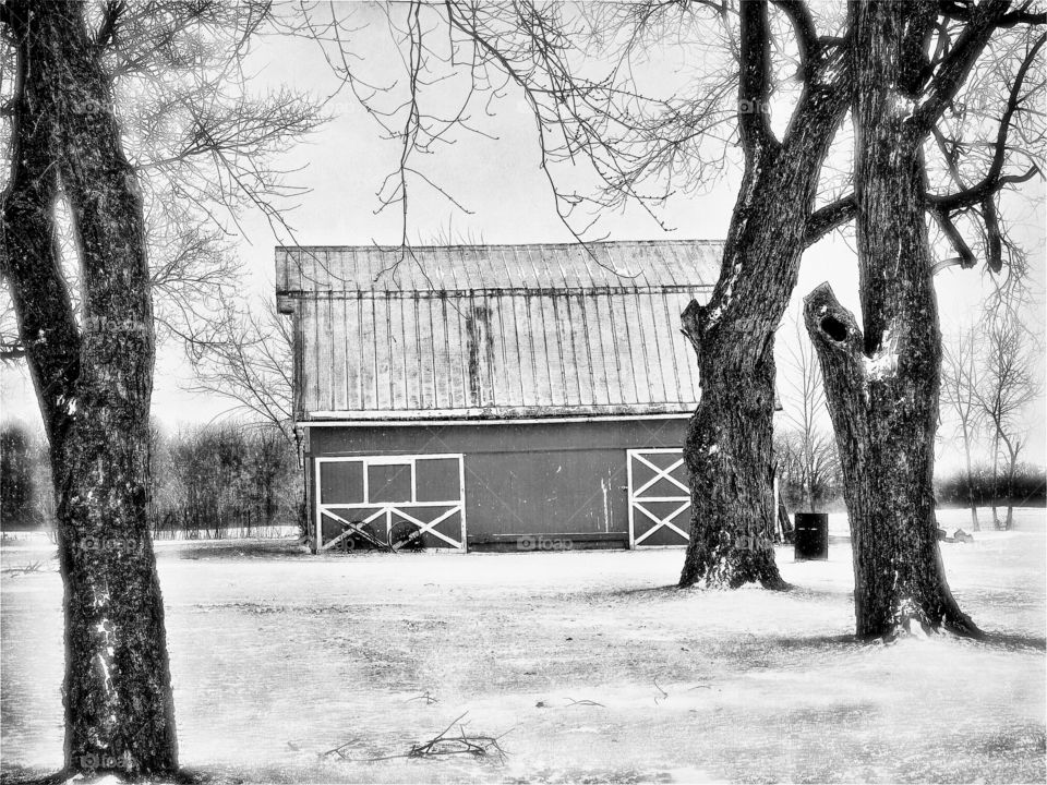 Cool snowy old barn