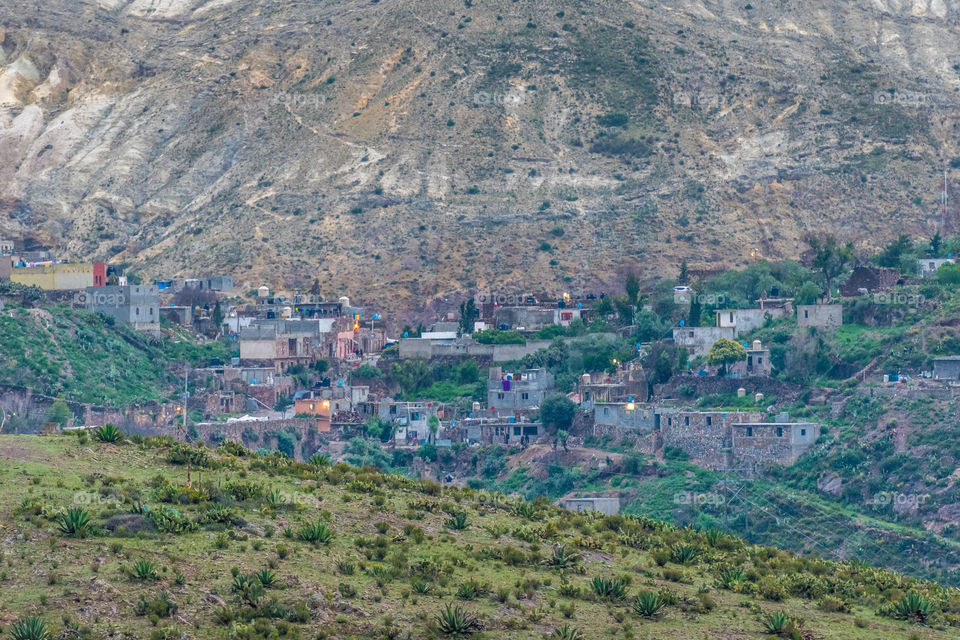 Real de Catorce Mexico, buildings in a valley on a mountain