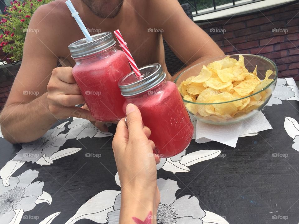 Happy hour with watermelon cocktail 