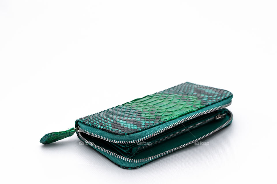 Python leather wallet.  Handwork.