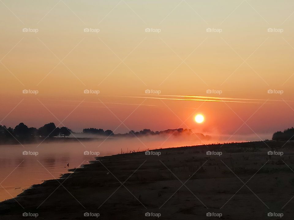 Russia. dawn on river.
