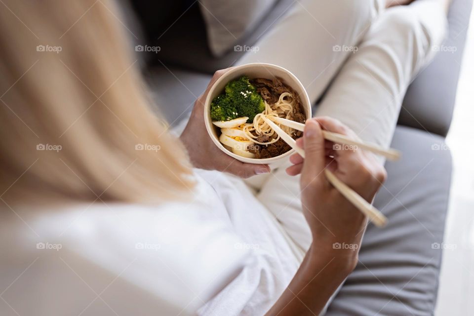 Woman eating healthy food 