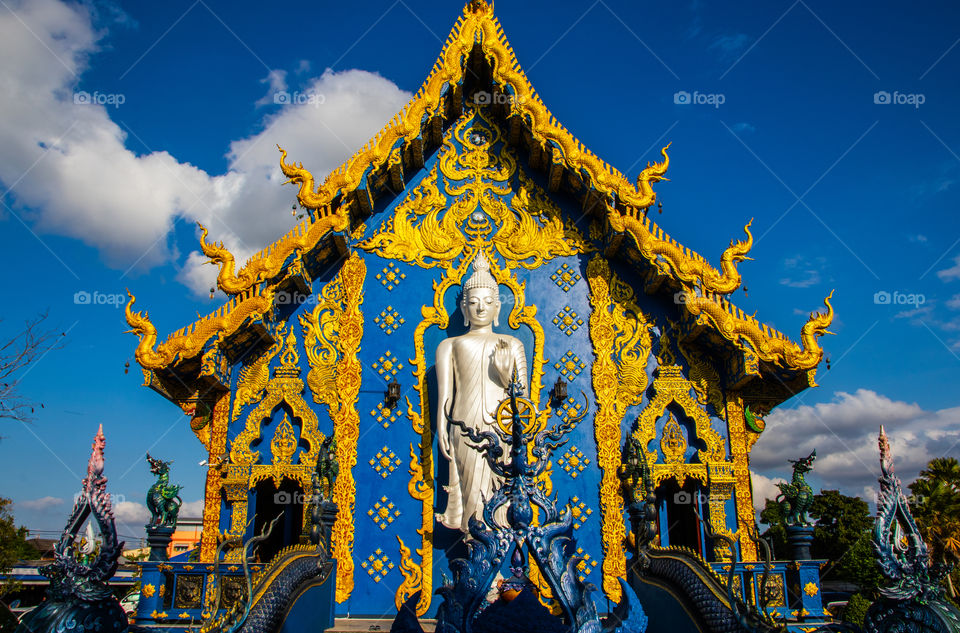 Wat Rong Seur Ten or the "blue Temple" in Chiang Rai Thailand Asia